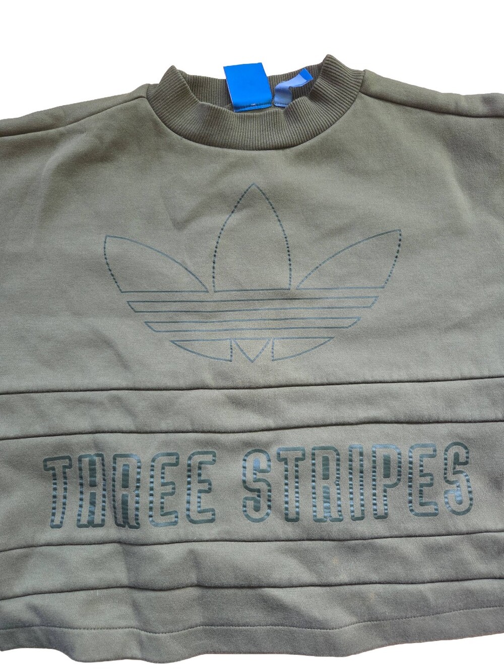 adidas Originals 80's Moto Cropped Crewneck Sweatshirt In Olive Green, Size M - Picture 2 of 4